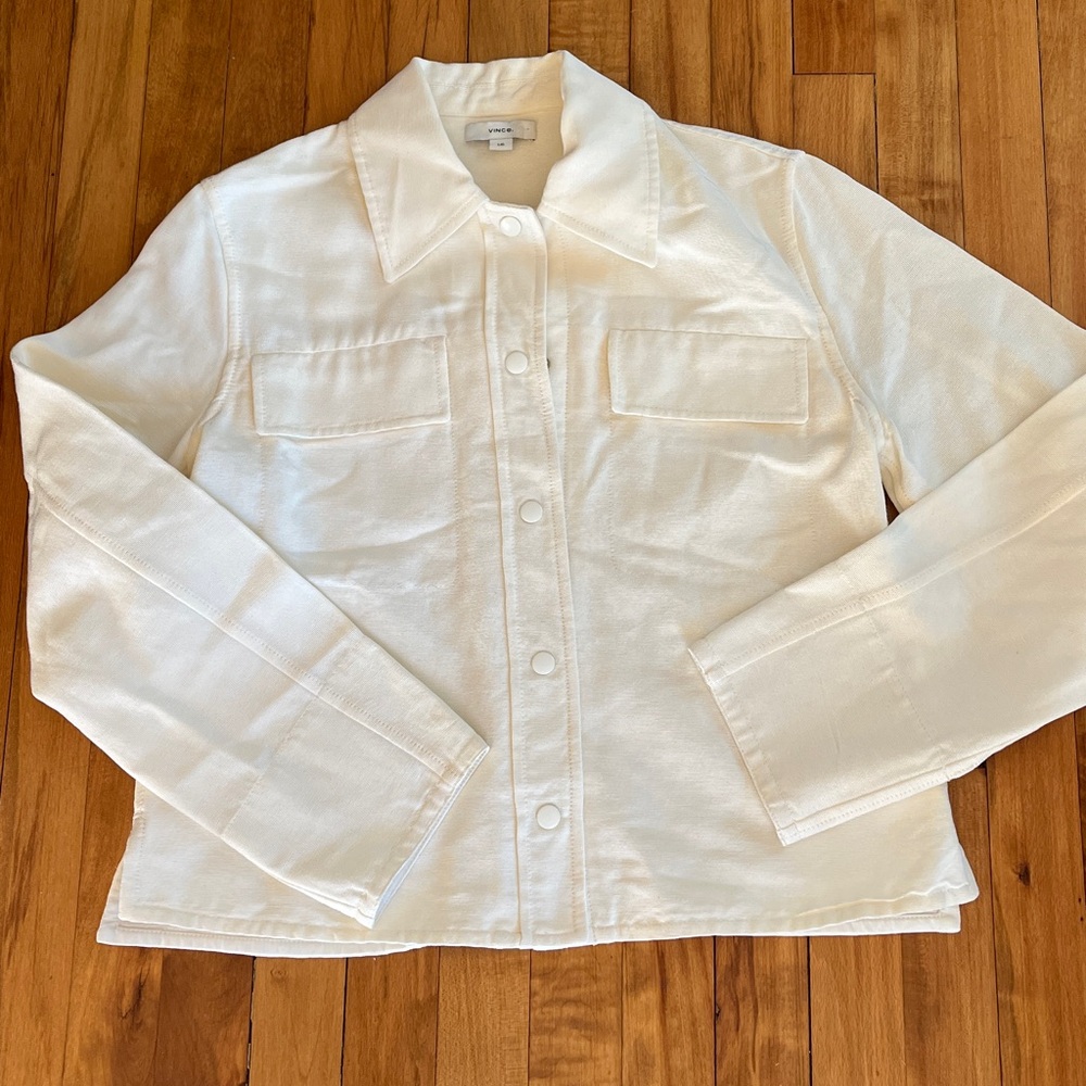 VINCE textured shacket shirt jacket in bone Size Large - Picture 3 of 6